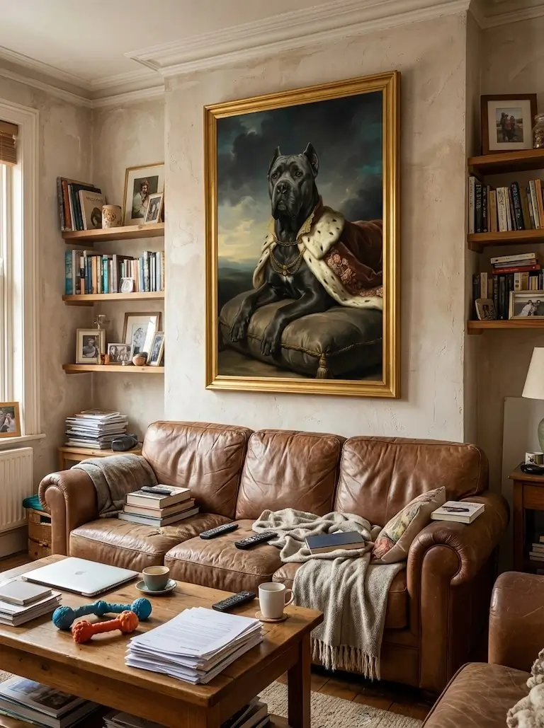 Family portrait canvas in a modern hallway